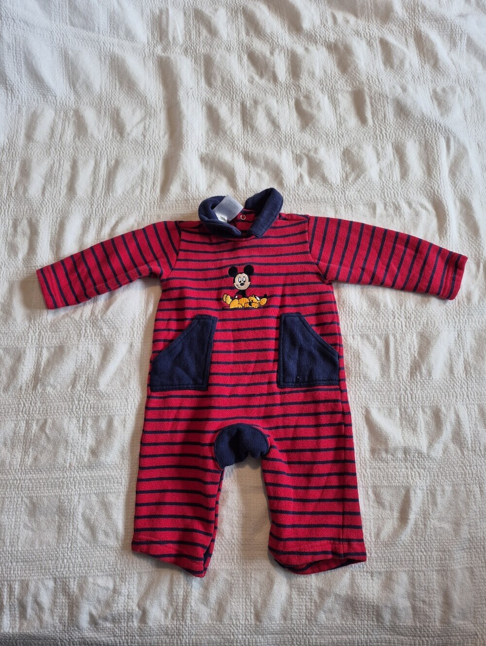Disney Store boys 6 months collared romper, sweatshirt fabric 1 small hole VGUC